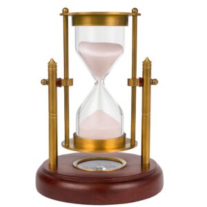 Vintage Brass Sand Timer close-up showing compass base