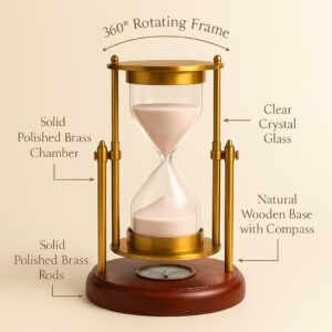 Vintage Brass Sand Timer wooden stand detail