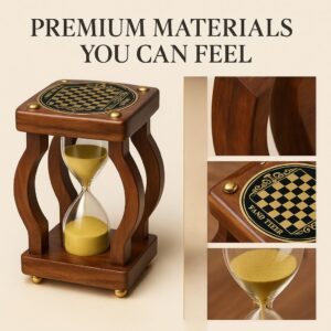 Vintage Chess Sand Timer wooden base detail