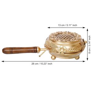 brass loban burner wooden handle heat resistant grip