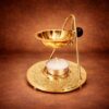Premium brass tea light loban burner with wooden handle designed for gentle aroma diffusion using loban, sambrani, and essential oils during puja and meditation.