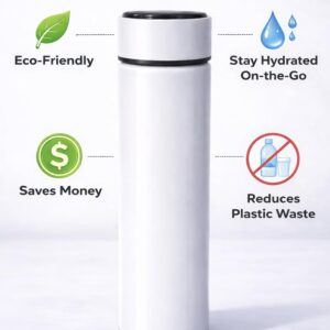 Digital Temperature Water Bottle leakproof lid design white