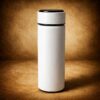 Digital Temperature Water Bottle white front view stainless steel