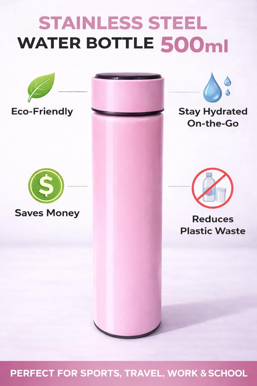LED Smart Water Bottle Leakproof Lid LED Smart Water Bottle leakproof lid design pink