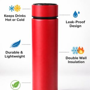 LED Temperature Water Bottle leakproof lid design red