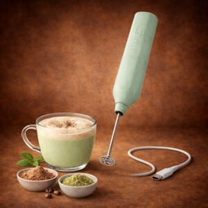 Rechargeable milk frother handheld coffee foam maker mint green
