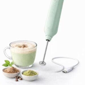 rechargeable milk frother stainless steel whisk close up