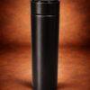 Smart Temperature Flask black front view stainless steel