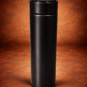 Smart Temperature Flask black front view stainless steel