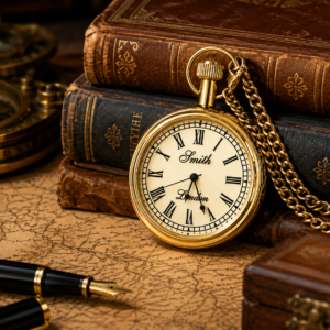 Vintage Brass Pocket Watch with Chain | Antique Roman Numeral Dial Pocket Watch
