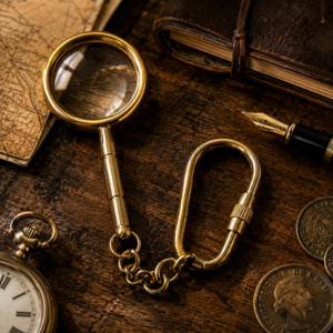 Vintage Brass Magnifying Glass Keychain with Carabiner Clip | Antique Pocket Magnifier for Coin Collectors, Stamp, Jewelry Examination, Reading Fine Print & Vintage Gift
