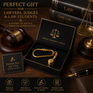 Solid Brass Judge Gavel Keychain with Carabiner Hook | Lawyer Gift Keychain | Premium Brass Legal Accessories