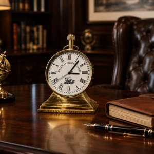 Vintage Railway Regulator Table Clock Antique Brass Finish Roman Numeral Desk Clock | Classic Retro Decorative Tabletop Clock for Home Office Living Room Study Desk Gift Item