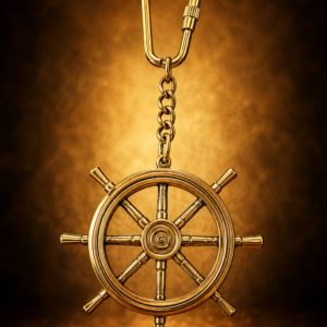 Brass Ship Wheel Keychain – Vintage Nautical Maritime Key Ring for Men & Women |