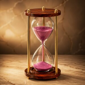 Luxury Decorative Wooden Hourglass Sand Timer with Glass Chamber & Gold Metal Pillars | Vintage Desk Decor | Home Office Decoration Gift
