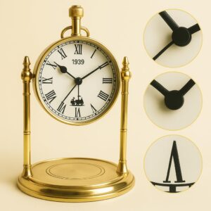 Vintage Brass Table Clock Front View