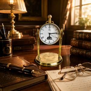 Vintage Brass Table Clock Front View